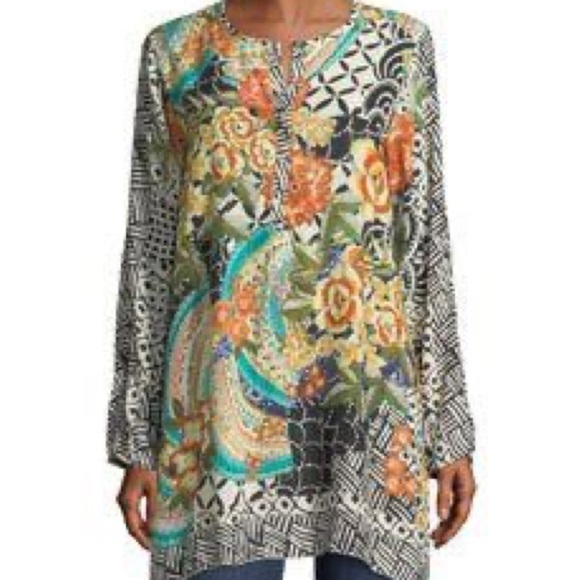 Johnny Was Sunlight Habitai Printed Tunic Top Blouse Multicolor Button Up Small - Picture 11 of 11